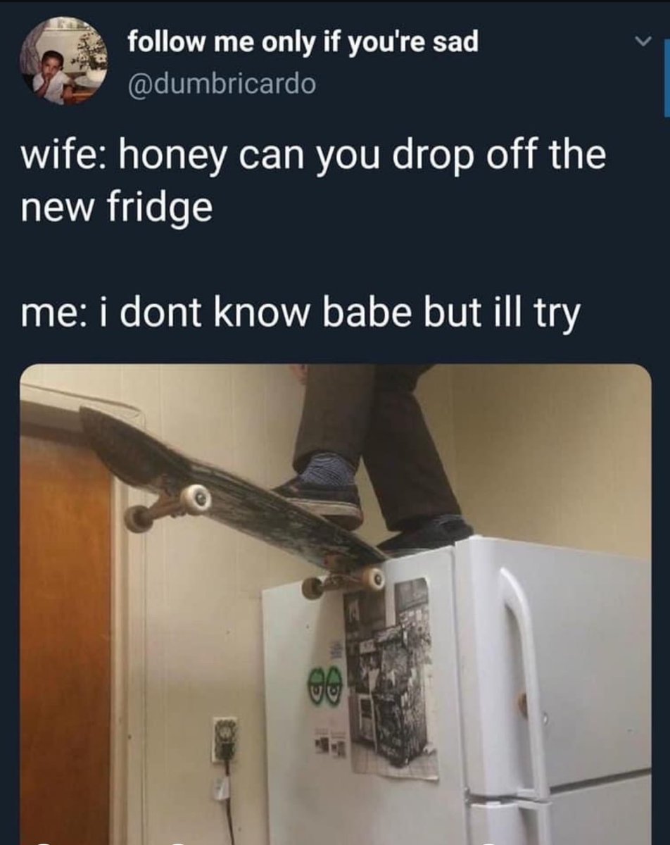 xoxoCedarRose's tweet photo. How I imagine @tonyhawk ’s domestic life. Only, probably with a nicer fridge https://t.co/c1wtnBNT8f