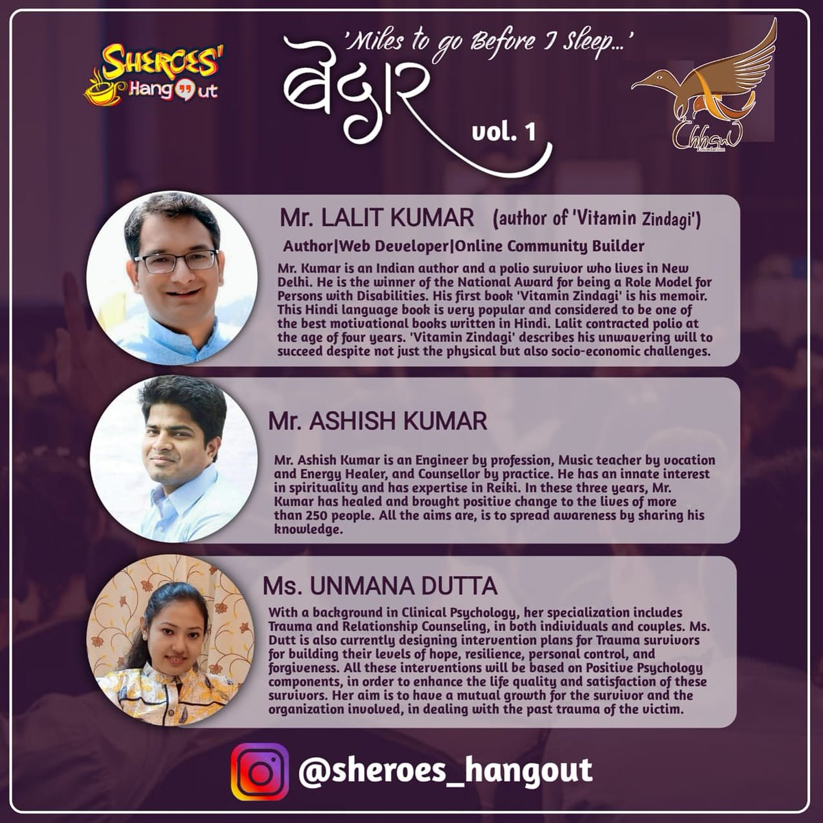 SheroesHangout's tweet photo. With immense pleasure and happiness, we would like to inform you that Sheroes Live Streaming is back with the first volume of another very innovative platform:
*"बेदार: Miles to go Before I Sleep"*
Vol. 1
Check out our Instagram handle to know more!
https://t.co/0U1ttfDTaS https://t.co/6z8irDe3IB