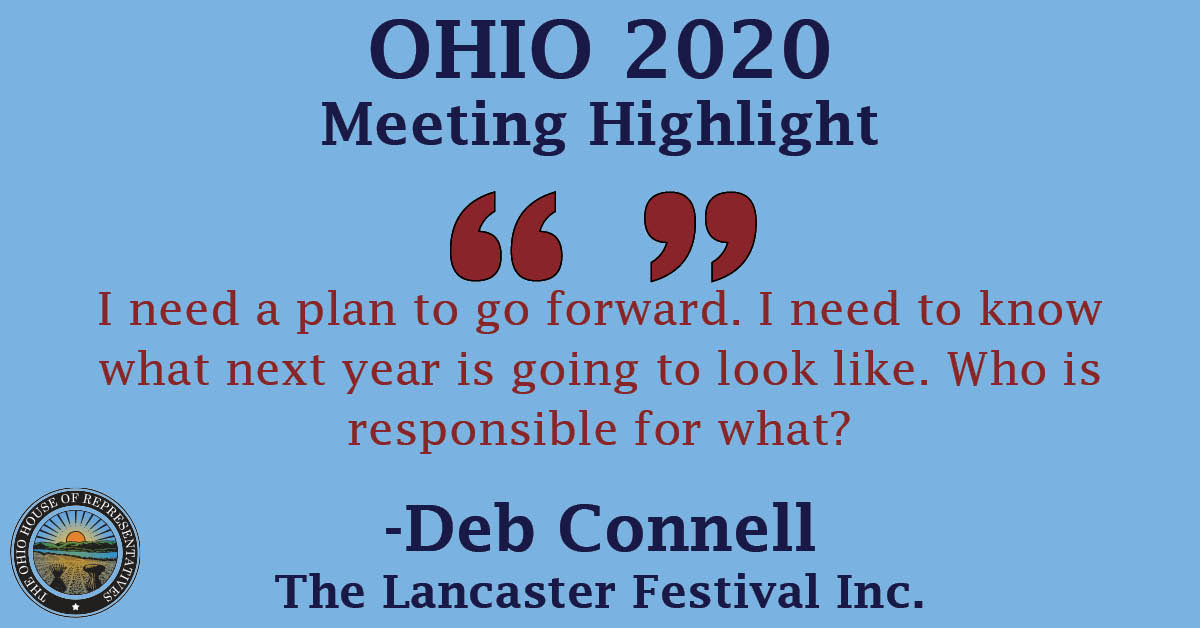 Deb Connell is the executive director for the <a href="/lanfest/">Lancaster Festival</a>. She is looking forward to the guidelines on how she can processed in planning the festival for next year. To re-watch her testimony before the task force, visit ohiochannel.org/collections/oh…