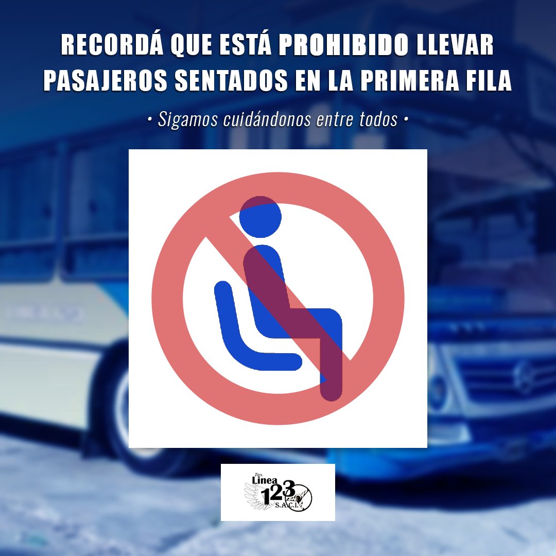 ⚠ IMPORTANTE: Recordá que está prohibido transportar pasajeros sentados en la primera fila de asientos. ¡Sigamos cuidándonos entre todos!

#transportepublico #linea123 #colectivos #bondi #argentina