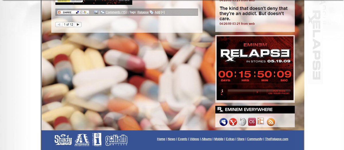 flowstoowet's tweet photo. Eminem’s website 11 years ago today
#Relapse11 https://t.co/vbUF8qQz92