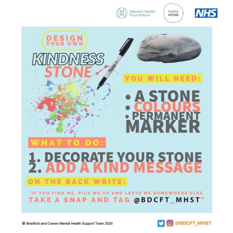 BDCFT_MHST's tweet photo. Tomorrow’s #MentalHealthAwarenessWeek Activity is.....

Design your own kindness stone! 

All you’ll need is a stone, some paint and a permanent marker.

Don’t forget to tag us in your wonderful creations and show us where youve put yours! ❤️

#BeKind #MHAW2020 https://t.co/yAweBWzdkD