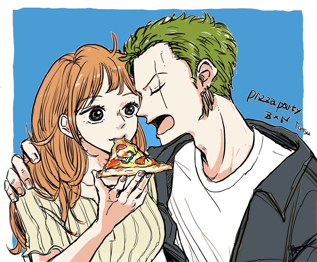 ナミ(ワンピース) ,ロロノア・ゾロ 「ZN ピザのお届け? 」|と　リ　すのイラスト