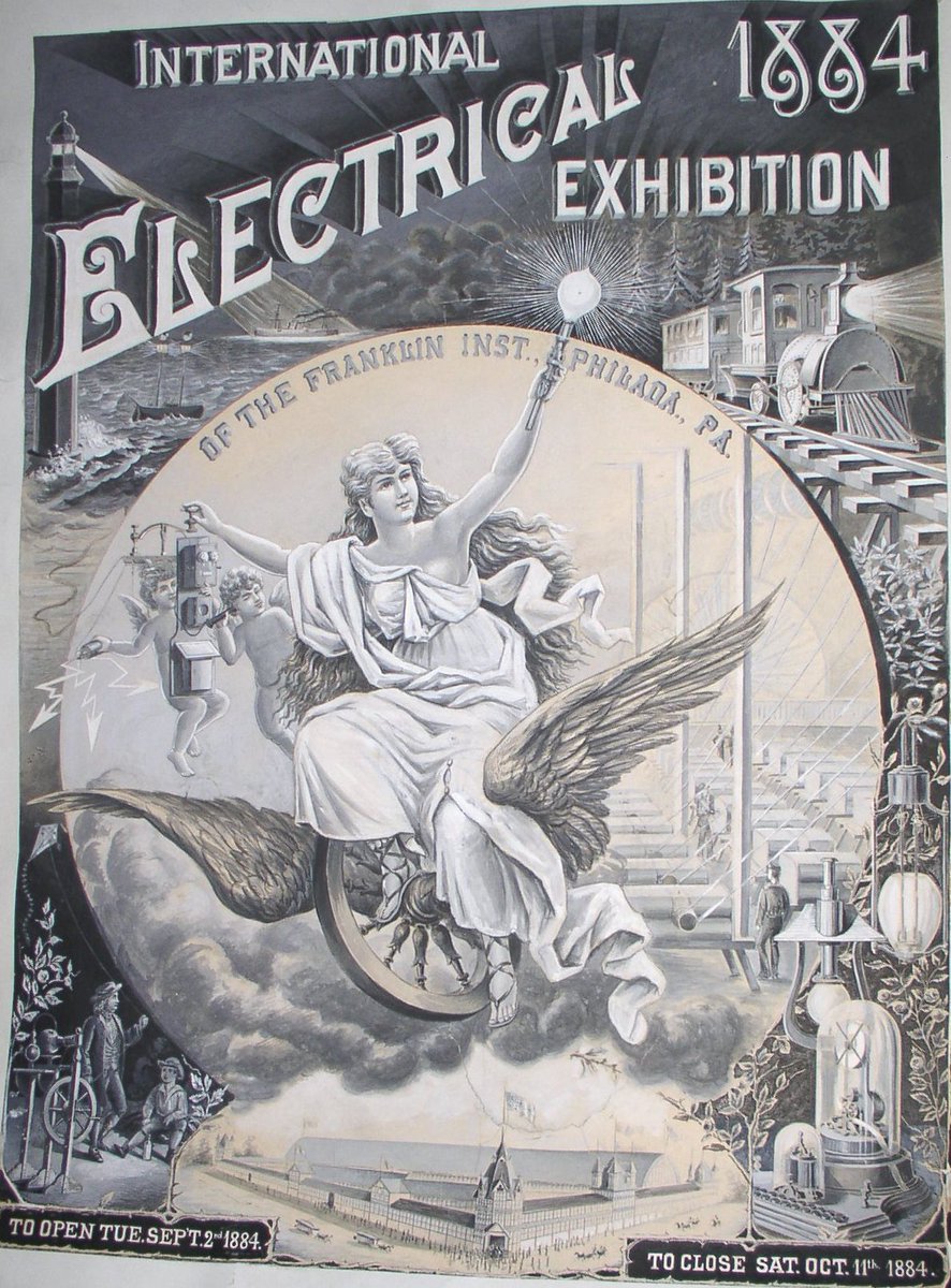 TheFranklin's tweet photo. #FromTheCollection This poster advertises the first great International Electrical Exhibition held in the U.S.!  The 1884 exhibition welcomed over 285,000 guests and showcased electrical achievements and advancements. (FI Cat. #6699) #InternationalMuseumDay https://t.co/EDeAgHllC5
