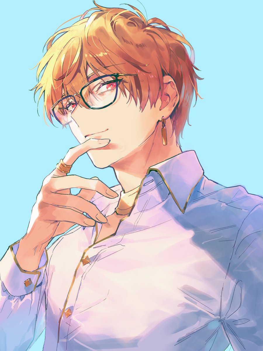 1boy male focus jewelry glasses solo shirt short hair  illustration images
