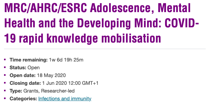 L_Arseneault's tweet photo. MRC/AHRC/ESRC invite proposals to utilise the existing knowledge and research base to address the mental health needs of adolescents and young people (up to the age of 24). @ESRC @The_MRC @ahrcpress  For more info
https://t.co/r16tUeZDQI https://t.co/P5vyDuFHM7