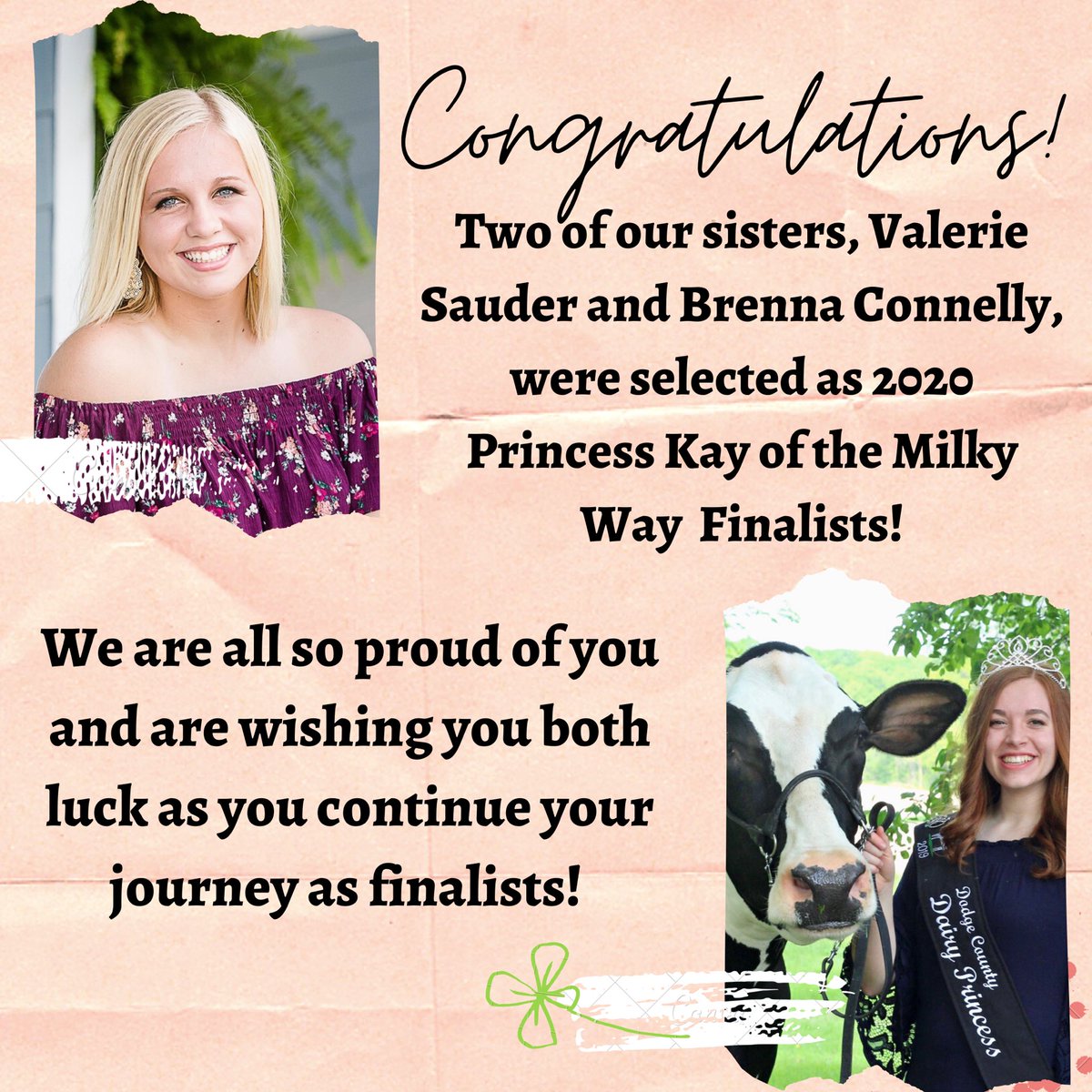 Congratulations to Valerie Sauder and Brenna Connelly for being selected as Princess Kay of the Milky Way finalists! ❤️🍀