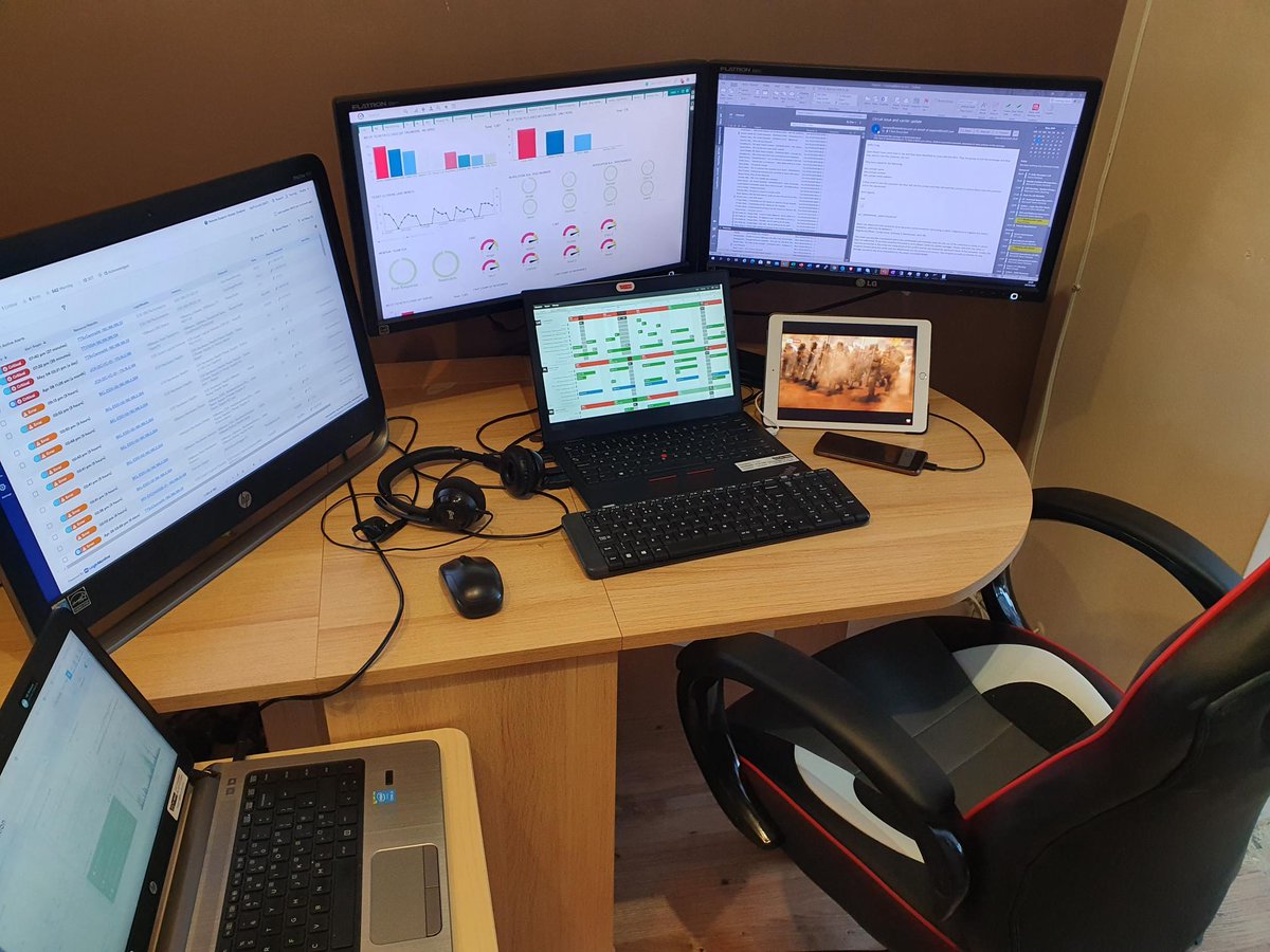 TTech_UK's tweet photo. For today's #homeofficeinspo... this 6 screen set-up by our head of tech Craig, is making the rest of us feel like amateurs! π€―π¨βπ» #inspo #lifeofatechie #workfromhome https://t.co/7TRZ0gSSID