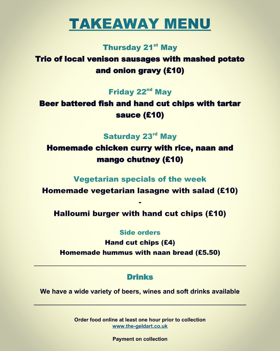 Takeaway menu for this week. Great news for all you hummus fans - we've put our delicious #homemade #hummus on the menu - perfect with a portion of chips on a sunny evening. Order via our website from 5pm today! #cambridge #takeawaymenu #takeawaypub #takeawaybeer