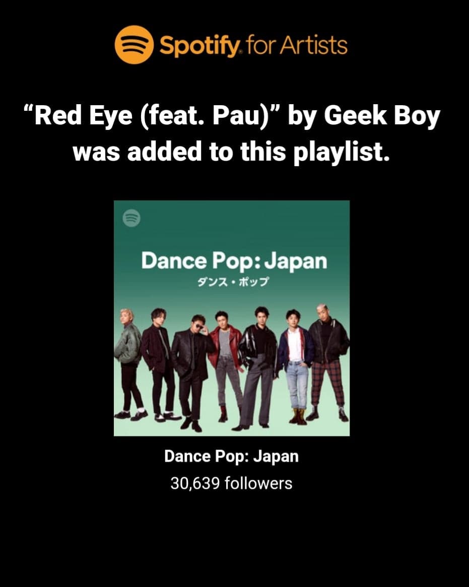 Innerv8Musiq's tweet photo. Thanks @Spotify for adding [Red Eye] to the "Dance Pop: Japan" #Playlist !!!

KiUi x Geek Boy feat. PAU
@GeekBoyMusic @KiUi75945601 @t_yuki_staff @iampaumusic 
#jpop #KiUi #redeye https://t.co/Ij3sz0qaL6
