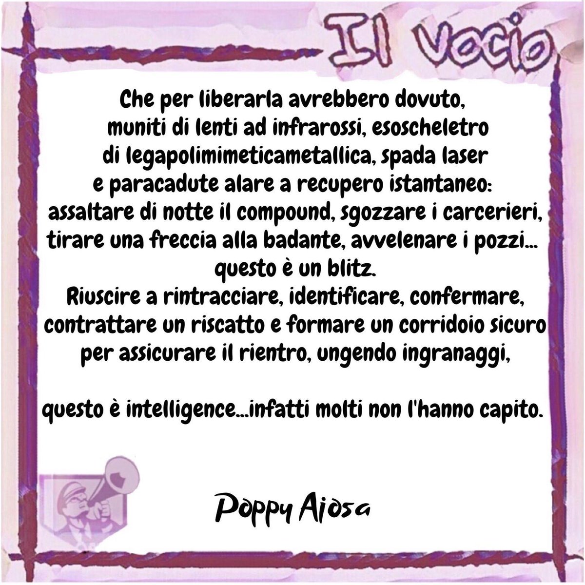 ilvocio's tweet photo. Poppy Ajosa
@ajosapoppy #18maggio #ilvocio #silviaromano #riscatto #sequestro #convertita #Islam #carcerieri #bliz #intelligence https://t.co/bhS6eFLwW6