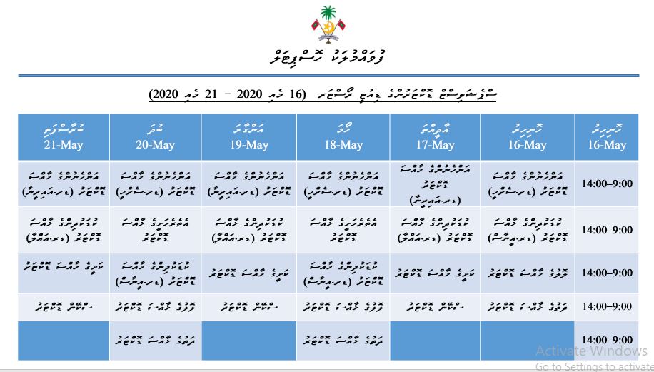 މެއި މަހުގެ 16 ން 21 ށް ޚާއްޞަ ބަލިތަކުގެ ޑޮކްޓަރުންގެ ޑިއުޓީ ހަމަޖެހިފައިވާ ގޮތް