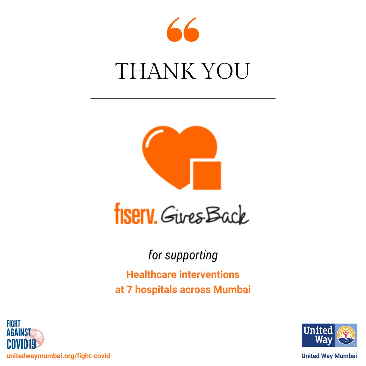 UWMumbai's tweet photo. Thank you #Fiserv for your generous support!
 
With your help, we could distribute medical supplies to 7 hospitals in #Mumbai.  These supplies protect frontline health care workers and hospital staff &amp; safeguard lives!  
  
#fiservgivesback #liveunited #COVID19Response #COVID19 https://t.co/Vh8Wpyqmt9