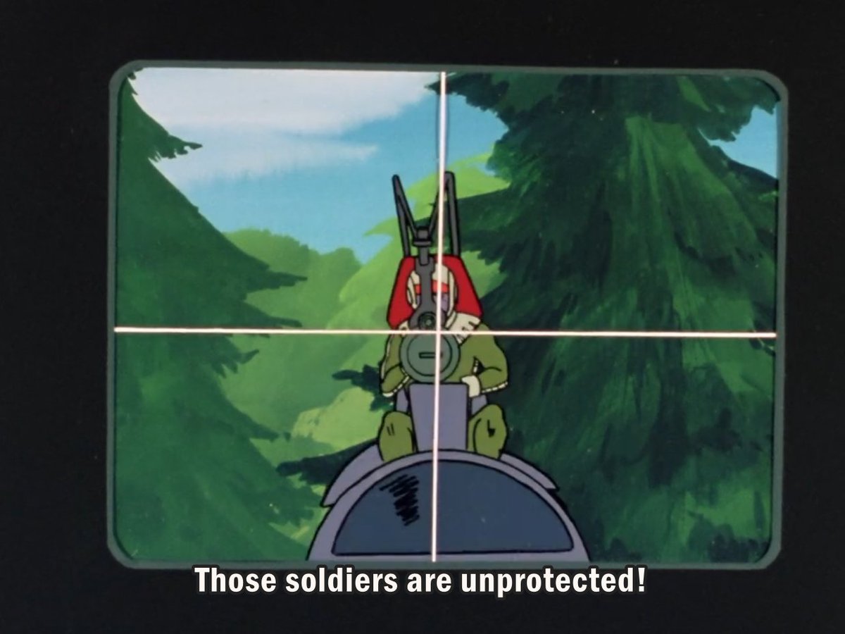 Yet again, we return to how Amuro doesn't want to take human life but feels okay taking out a mobile suit - its almost like the point of Gundam is that having a Giant War Machine be shaped like a Human Person like, Means a Thingbut hey. cool robot tho amirite?