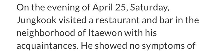 Dispatch are stating that Jungkook, Mingyu, Cha Eun Woo, and Jaehyun went to a restaurant on the evening of April 25 and continue to go to 2 bars/club (all kpop says bar, soompi says it was a club). Bighit and SM also stating that they went to a bar. ya