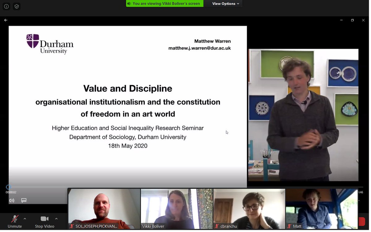 Our first virtual seminar today, Matthew Warren from music talking about the sociology of composers working in higher education.