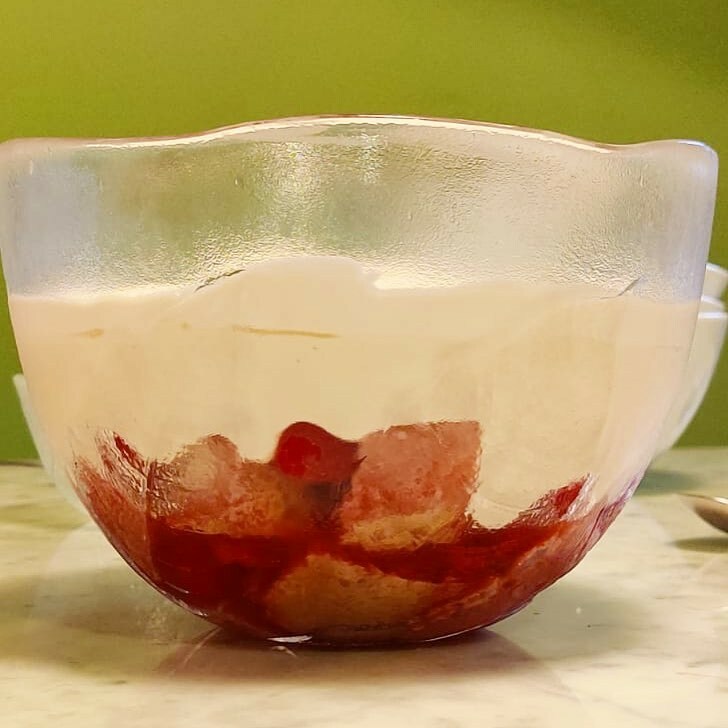 GreenDragonAxe's tweet photo. With the B&amp;B temporarily closed, we have enrolled in #puffschool! Week one is custard week and our first assignment was...TRIFLE. 
We learned the following things; 
1) how to make Genoese sponge, jelly, creme patissiere and creme diplomat.
2) the fact that it is PHYSICALLY I… https://t.co/opEOF5rta1