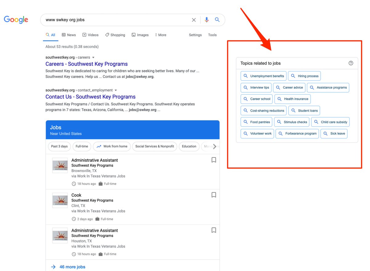 semrush's tweet photo. Something new on #Google SERP again! 💼Topics related to jobs — have you seen this before? 👀
#SERP #SerpFeature #SEO https://t.co/u8HSQiGuvR