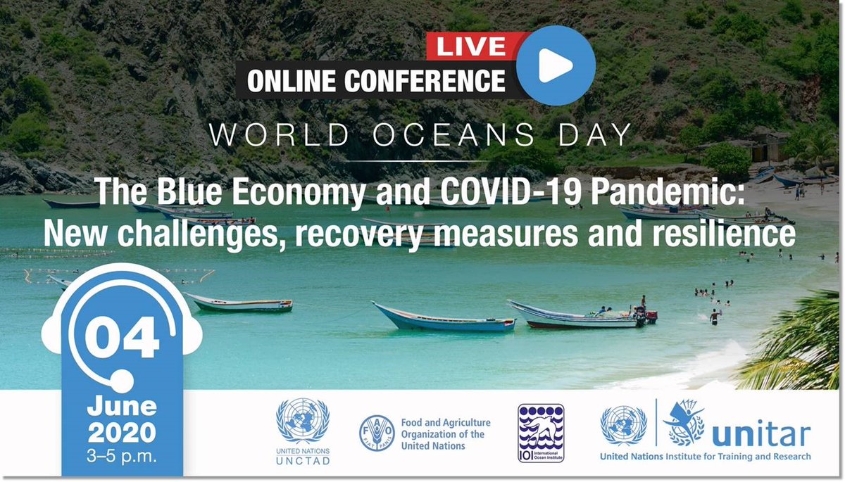 #WorldOceansDay: @UNCTAD, @FAO, @UNITAR and the International Ocean Institute will hold a virtual conference on how to help the blue economy 🎣 recover from the #coronavirus crisis. Join the discussion on 4 June. bit.ly/2LFCd6W #COVID19