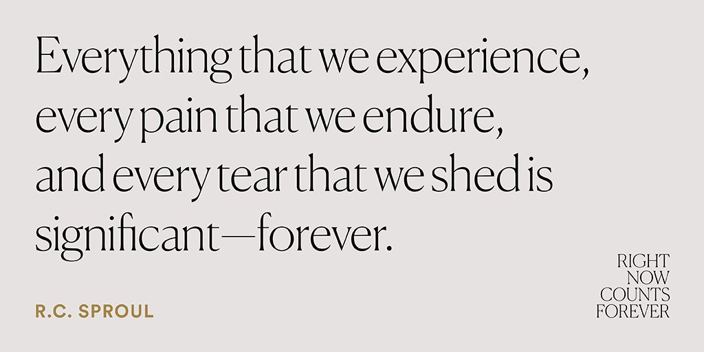 Ligonier's tweet photo. Everything that we experience, every pain that we endure, and every tear that we shed is significant—forever. —@RCSproul #RightNowCountsForever https://t.co/cijUf9y6qu