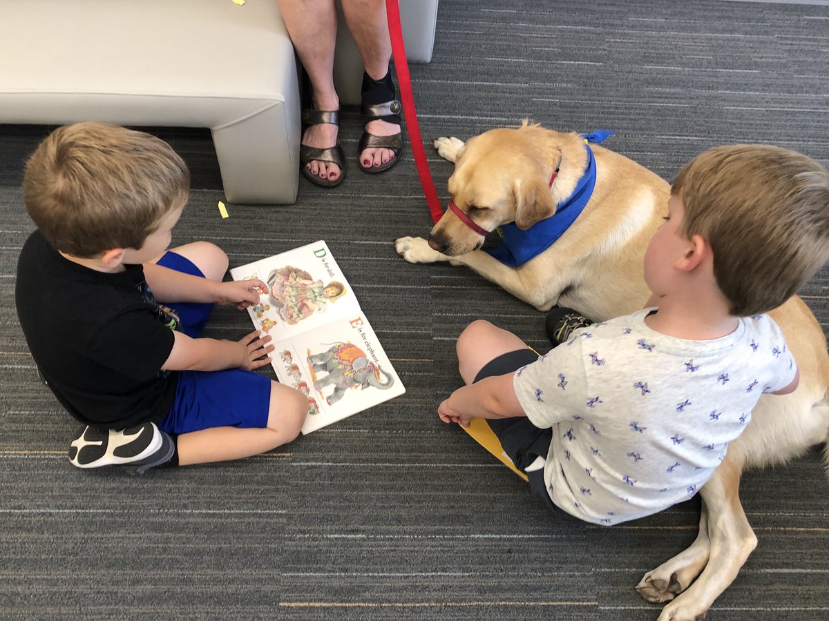 khickslms's tweet photo. #MissingYouMonday #2: I miss Mrs. Copsey, Bella, and all the readers that that got to share their stories with our  @CREhseIN “library dog.” #ProudToBeHSE https://t.co/S5pUlpMzJ9