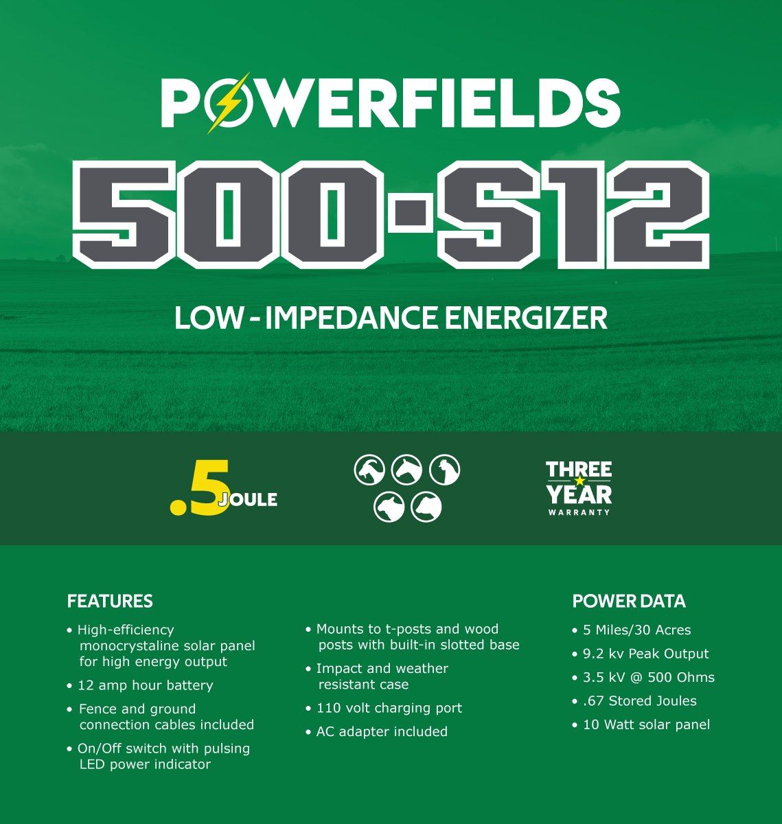 PowerfieldsTwit's tweet image. #EnergizerMonday  0.5 Joule Solar 12 Volt DC Energizer Operates with an internal, rechargeable, 12-volt battery powered by a high-efficiency, monocrystalline solar panel. Ensures maximum power transmission for a constantly strong charge. Powers up to 30 acres of multi-strand wire