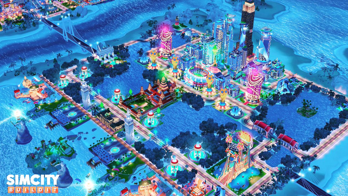 みゆみゆ ノ Simcitybuildit シムシティビルドイット シムシティ 名もなき都市です W ポイントは次の3点かな 夜になると浮かぶ島 ツインエッチビル サニーアイルズの市長の像 相変わらずステキな街の数々やなぁと