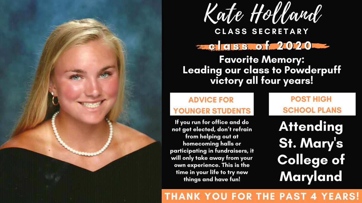 This week we are highlighting our amazing Senior Officers who have dedicated their time to making RHS a better place!

Check out Class Secretary Kate Holland who was an officer all 4 years!  Best of luck at St. Mary’s College &amp; all of your future endeavors! #therockvilleway
