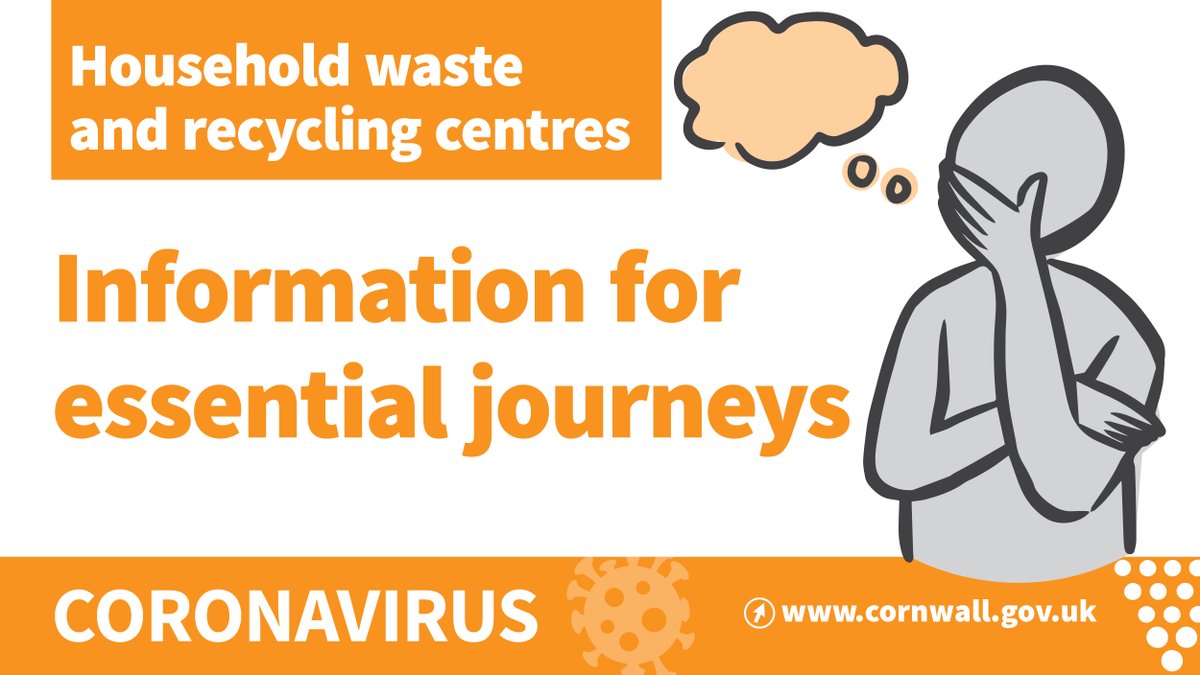 CornwallCouncil's tweet photo. There are likely to be long queues at Cornwall’s HWRCs as we reopen some for ESSENTIAL USE ONLY. 

If you can dispose of your waste using the kerbside rubbish, recycling, garden, clinical and bulky collections, you must do so.

Full guidance ➡️ https://t.co/EcmnV1pj3r https://t.co/S8lGKejGXP