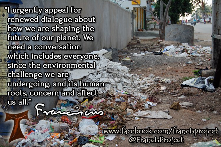 FrancisProject's tweet photo. "I urgently appeal for renewed dialogue about how we are shaping the future of our planet. We need a conversation which includes everyone, since the environmental challenge we are undergoing, and its human roots, concern and affect us all." ~ Pope Francis
#LaudatoSi #PopeFrancis https://t.co/nFN8i4CezF