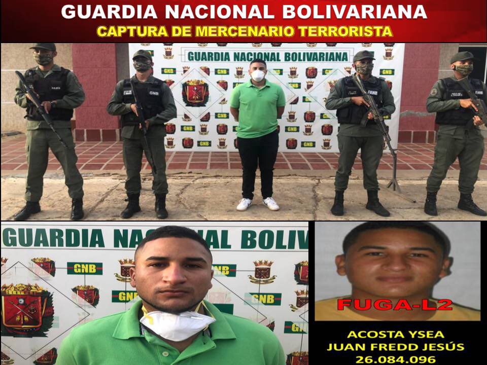 VTVcanal8's tweet photo. #EnFotos 📸 | @GNBoficial capturó en Mene Mauroa, estado Falcón, otro mercenario terrorista, de nombre Juan Fredd Jesús Acosta Ysea, integrante de la fallida "Operación Gedeón" 

#VenezuelaPatriaSana https://t.co/fv0VkVhEIo