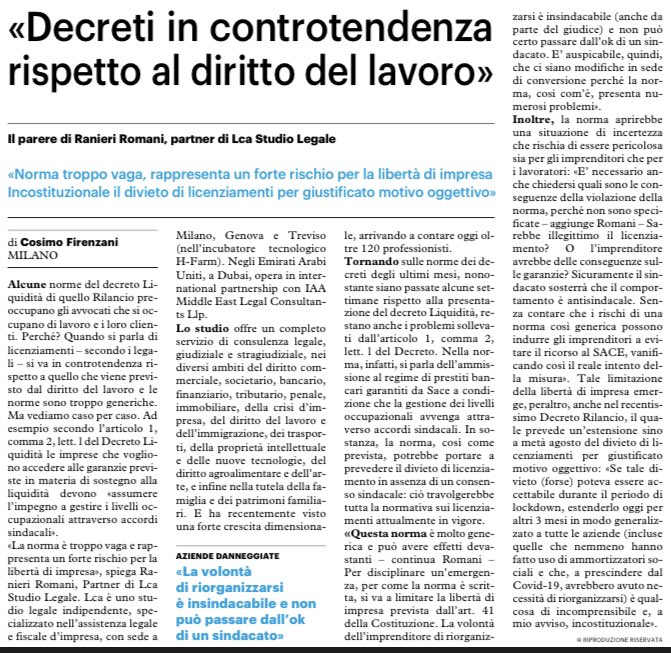Oggi sono intervenuto su <a href="/qn_lanazione/">La Nazione</a> <a href="/qn_carlino/">il Resto del Carlino</a> e <a href="/qn_giorno/">Il Giorno</a> nel pezzo firmato da <a href="/CosimoFirenzani/">Cosimo Firenzani</a> per parlare delle misure introdotte da #decretoliquidità e #decretorilancio