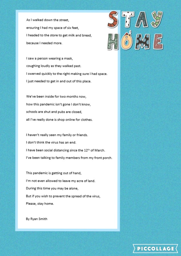 BallymakennyC's tweet photo. 3rd Year English students get creative with social distancing. Well done guys, great poems!📝🙂💡🙌#creativewritingfromhome #pandemicpoetry https://t.co/72QxEYl0rw