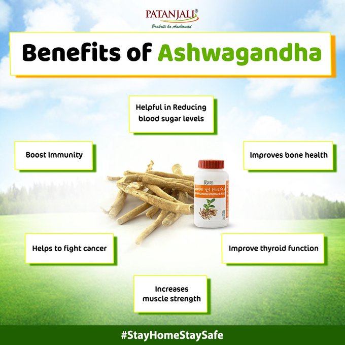 Ashwagandha helps to boost your health and treat various health problems. Its antioxidant properties helps to improve bone health, increase muscle strength and boost your immunity. #Patanjali #VocalForLocal #ImmunityBoosters #Ashwagandha IMAGES, GIF, ANIMATED GIF, WALLPAPER, STICKER FOR WHATSAPP & FACEBOOK