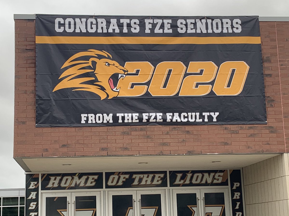 FZE Senior Week starts today!  We have a new addition to the building to recognize all of YOU! We all miss you &amp; hope you are doing well. Come look at the banner in person at our Grad Drive through tomorrow at 6pm.  <a href="/FZESeniorReps/">FZE Class of 2020</a>  #FZEClassOf2020