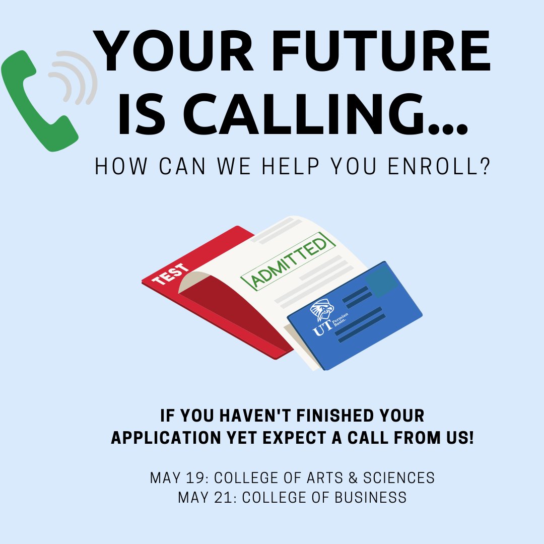 Ring ring.. It's UTPB! 

How can we help you enroll? If you haven't completed your application we might be calling this week. Let us help you become a Falcon! #upb #falconsup