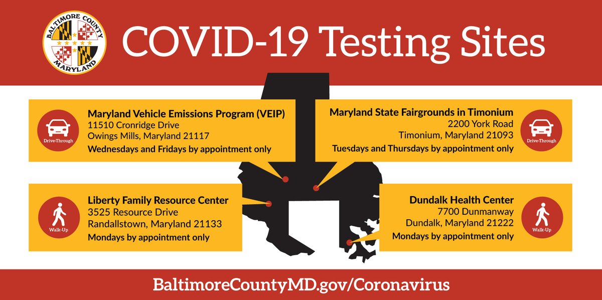 BaltCoGov's tweet image. In Baltimore County, we have four COVID-19 testing sites and we are continually working to expand testing capacity. Patients must be authorized by a healthcare provider and signup in advance to be tested. For details, visit our website: baltimorecountymd.gov/News/Baltimore…