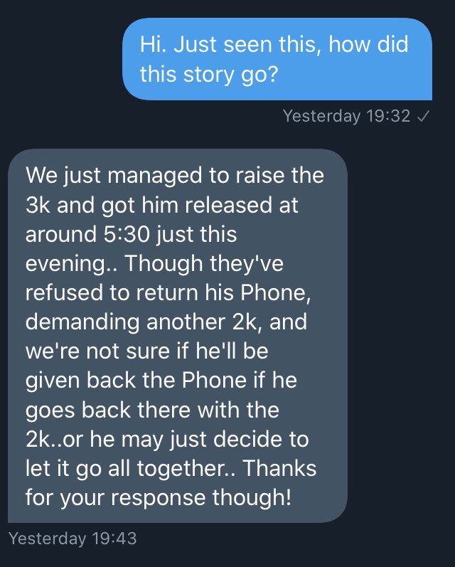 bonifacemwangi's tweet photo. A police officer named Karis using a Toyoto Corolla KBC 033N allegedly arrested Allan Mutukwa for filming him. Karis asked for Sh5000 bribe &amp; Allan raised Sh3000. Karis has Allan’s phone and he wants the balance Sh2000. Allan is asking for help to get his phone back @FredMatiangi https://t.co/B3J2AwwREw