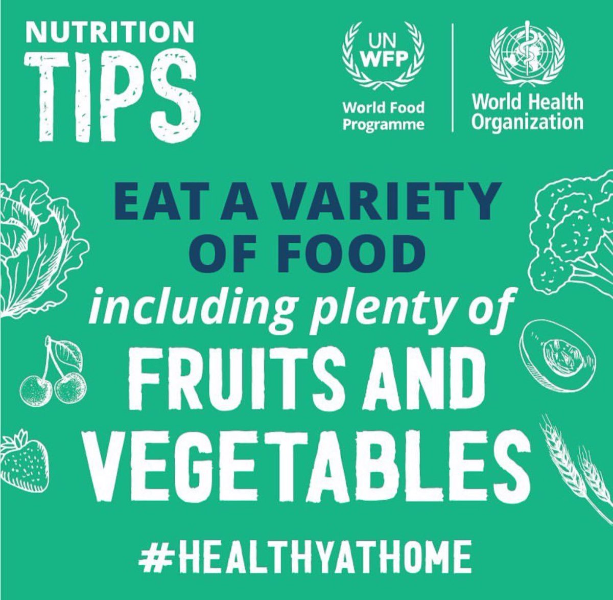 Nutrition tips:
1. Eat plenty of fruits and vegetables
2. Eat moderate amounts of fats
3. Limit 🧂 intake to less than 5 grams per day
4. Limit sweets and sugary drinks
5. Drink plenty of water
6. Avoid drinking alcohol
#HealthyAtHome