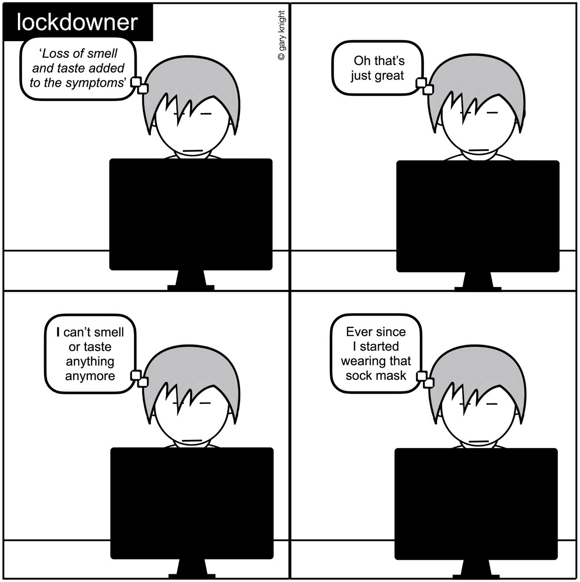 garylebone's tweet photo. Loss of smell & taste added to the symptoms?
#lockdowner #lockdown #lockdownlife #coronavirusuk #lockdownuk #comics #comicstrip #indiecomics #webcomics #ComicsForQuarantine #comedy #humour #humor #cartoons #lol #funny #Covid_19 #StayAlert #facemask #sock #sockmask https://t.co/9deTQAxSmX