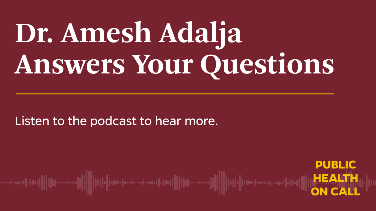 JohnsHopkinsSPH's tweet photo. “Normal” is no longer going to be normal, at least for the foreseeable future. @AmeshAA talks about what to expect and when in the latest #COVID19 Q&amp;A for @PublicHealthPod. https://t.co/zOWDKTHG4B https://t.co/Nvz5v8r6mM