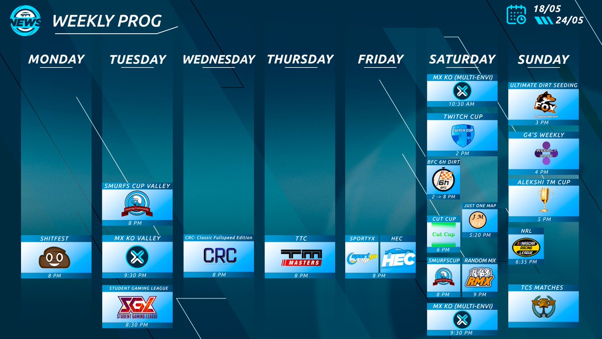 Trackmania_News's tweet photo. Back on track with this new Week!
Weekly prog is here you can't say that you don't know what will happen https://t.co/rGLInrqP0Q
