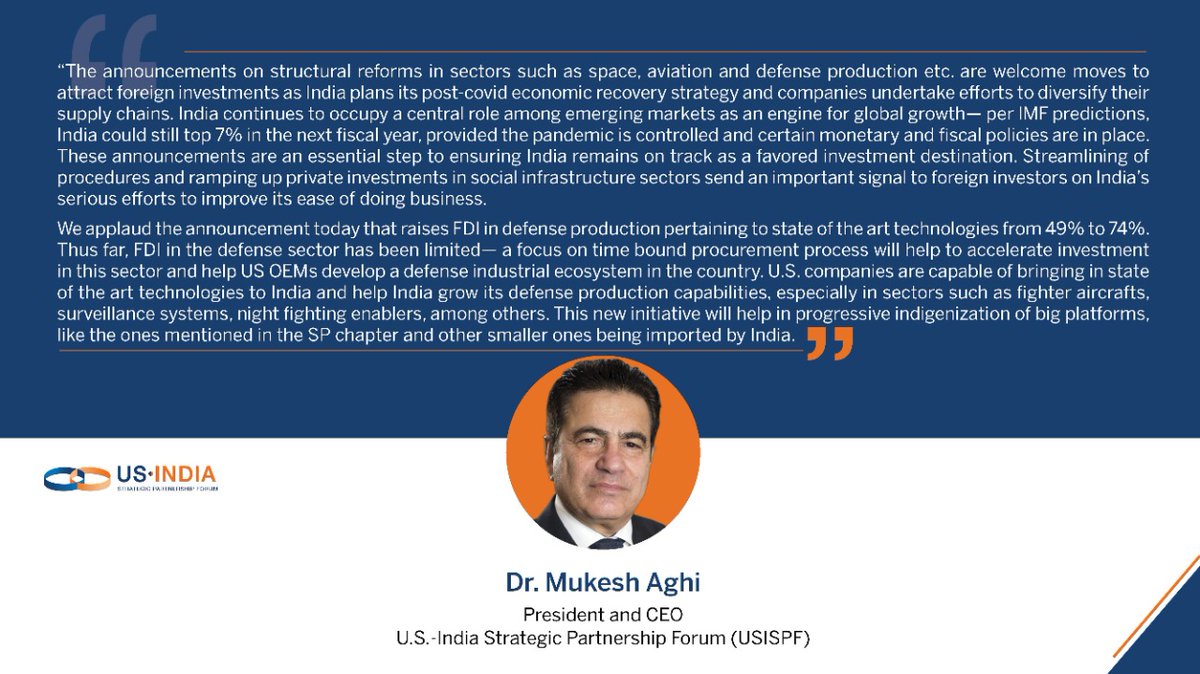 USISPForum's tweet photo. #FDI &amp; #easeofdoingbusiness announcements came in this weekend from FM @nsitharaman's 4th &amp; 5th tranches of the #economicstimulus package. What does it mean for foreign investors, eyeing India's burgeoning sectors such as #defenseproduction &amp; coal mining? Our take: https://t.co/Wx6Jz7uN0r