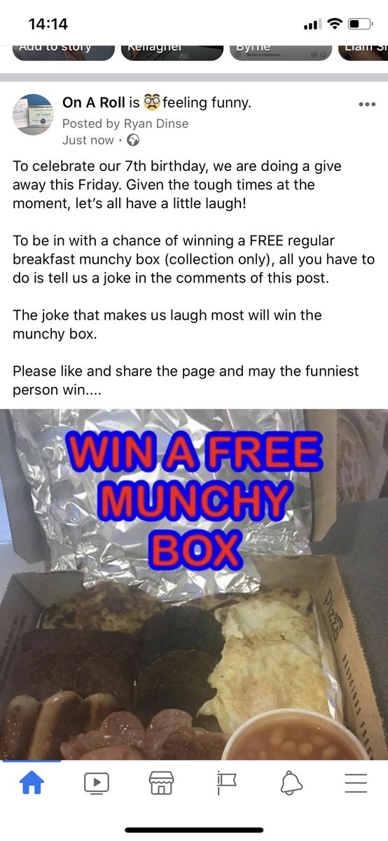To celebrate our 7th birthday today we are giving away a free breakfast munchy box 

All you need to do is go over to our FACEBOOK and leave a joke on the post below. Whoever makes us laugh most wins! 

facebook.com/64233392579429…