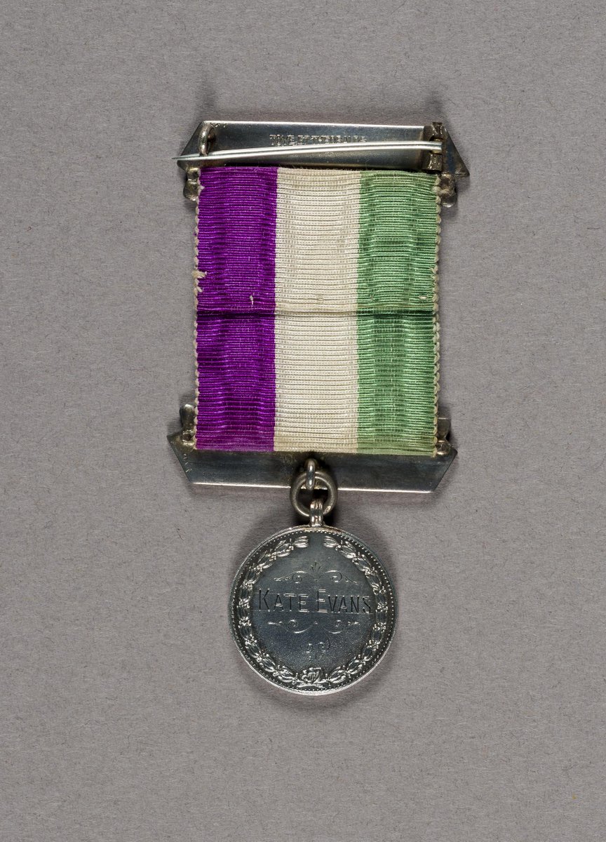 WelshFurniture's tweet photo. The Hunger Strike Medal awarded to Kate Williams Evans by the WSPU, 4 March 1912. Kate, from Llansanffraid, Montgomeryshire served 54 days in Holloway Prison having smashed a window of a government building in London. 
#MuseumsUnlocked #activism https://t.co/Rp7PZoQDSb