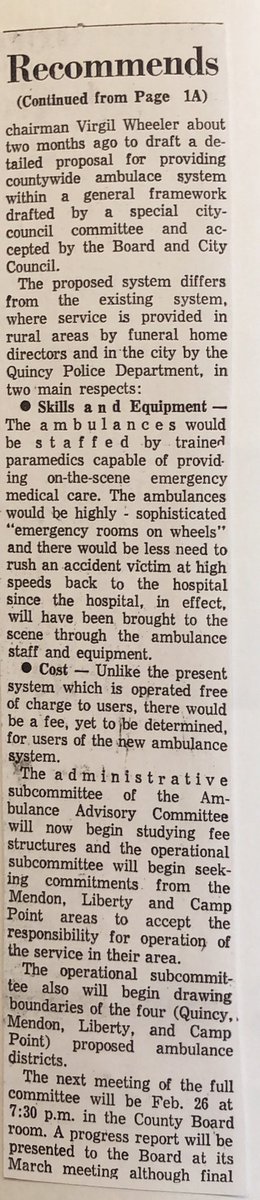 AdamsCountyEMS's tweet photo. A Blast From The Past - Did you know that Adams County Ambulance has an Advance Life Support Ambulance located in Mendon, Camp Point and Liberty? Check out these news articles from the past about the ambulances located in rural Adams County. https://t.co/aCUFet1FJN