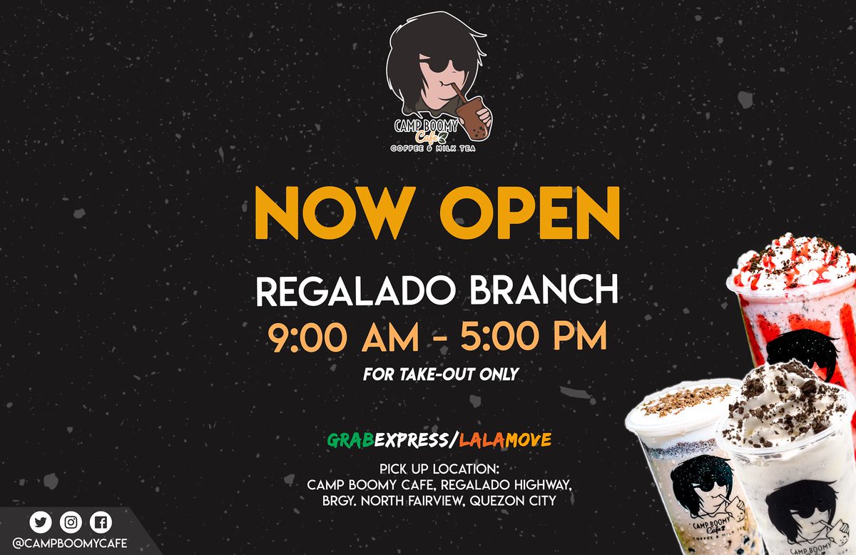 CampBoomyCafe's tweet photo. Camp Boomy Cafe - Regalado branch is now open from 9:00 AM - 5:00 PM ✨ https://t.co/nX5K03Z5n8
