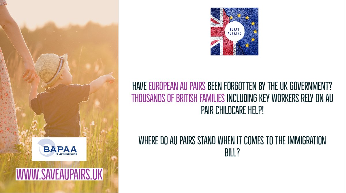 smart_aupairs's tweet photo. Have EU au pairs really been forgotten in the #immigrationbill ? Who will provide childcare to the thousands of families who rely on European au pair childcare help? Please read https://t.co/LX8ny3qI5t for full details on WHY au pairs must be saved. @pritipatel @BorisJohnson https://t.co/dVFkeLQQvA
