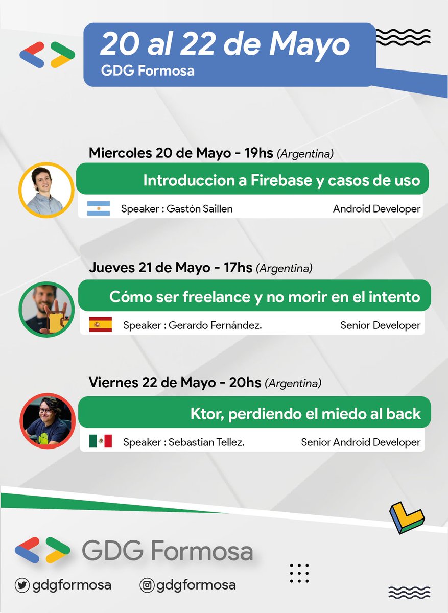 gdgformosa's tweet photo. No se olviden de pasar por nuestro meetup para anotarse a alguna de estas muy buenas charlas!! 

https://t.co/fs6moNmcZ0 https://t.co/wknx9dxdlC