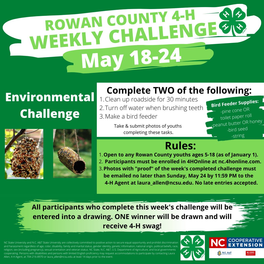 rowan4h's tweet photo. Join #Rowan4H for this week's #EnvironmentalChallenge! Open to any Rowan youths ages 5-18! Read all participation rules &amp; guidelines! #takecareofRowan https://t.co/Cx7kYt5kzg